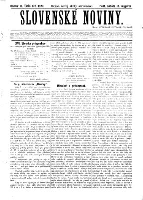 Slovenské noviny Samstag 13. August 1870