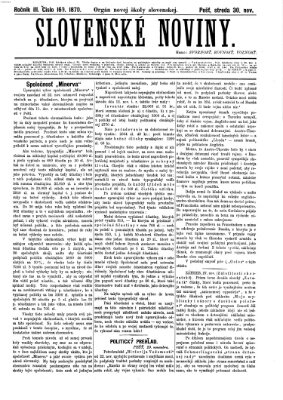 Slovenské noviny Mittwoch 30. November 1870