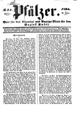 Pfälzer Freitag 28. April 1865