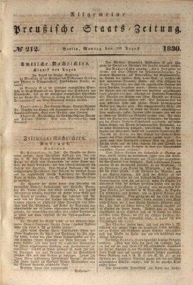 Allgemeine preußische Staats-Zeitung Montag 2. August 1830