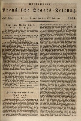 Allgemeine preußische Staats-Zeitung Donnerstag 17. Februar 1831