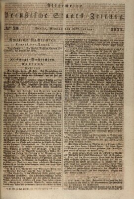 Allgemeine preußische Staats-Zeitung Montag 28. Februar 1831