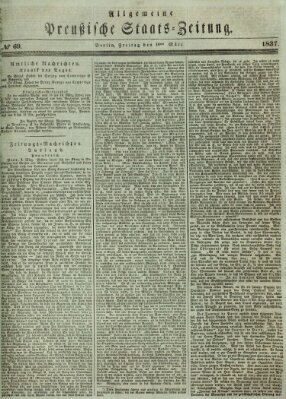Allgemeine preußische Staats-Zeitung Freitag 10. März 1837