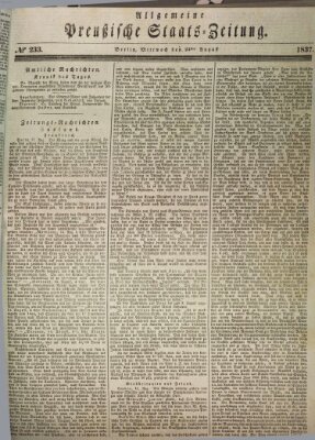 Allgemeine preußische Staats-Zeitung Mittwoch 23. August 1837