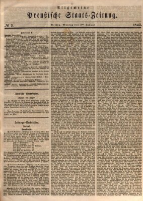 Allgemeine preußische Staats-Zeitung Montag 3. Januar 1842