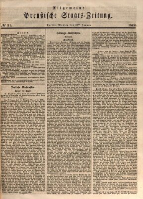Allgemeine preußische Staats-Zeitung Montag 31. Januar 1842