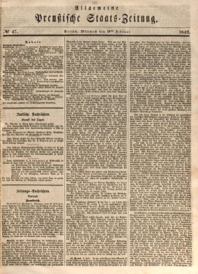 Allgemeine preußische Staats-Zeitung Mittwoch 16. Februar 1842