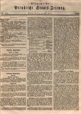 Allgemeine preußische Staats-Zeitung Freitag 22. April 1842