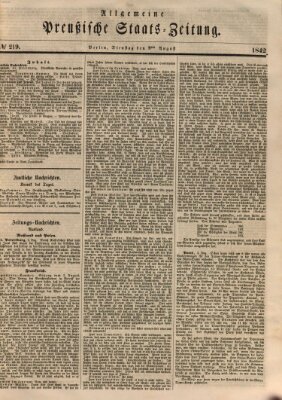 Allgemeine preußische Staats-Zeitung Dienstag 9. August 1842