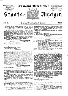 Königlich Preußischer Staats-Anzeiger (Allgemeine preußische Staats-Zeitung) Donnerstag 1. Januar 1852