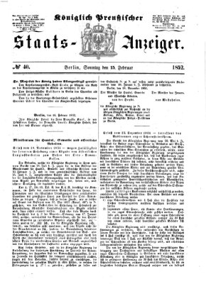 Königlich Preußischer Staats-Anzeiger (Allgemeine preußische Staats-Zeitung) Sonntag 15. Februar 1852