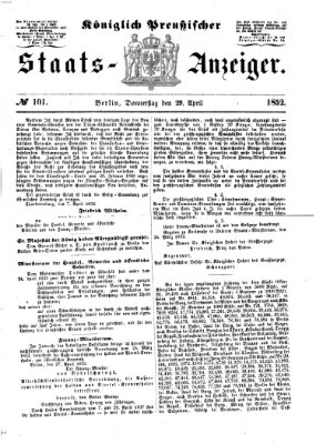 Königlich Preußischer Staats-Anzeiger (Allgemeine preußische Staats-Zeitung) Donnerstag 29. April 1852
