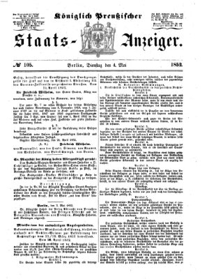 Königlich Preußischer Staats-Anzeiger (Allgemeine preußische Staats-Zeitung) Dienstag 4. Mai 1852