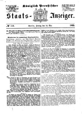 Königlich Preußischer Staats-Anzeiger (Allgemeine preußische Staats-Zeitung) Freitag 14. Mai 1852