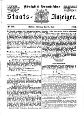 Königlich Preußischer Staats-Anzeiger (Allgemeine preußische Staats-Zeitung) Sonntag 27. Juni 1852