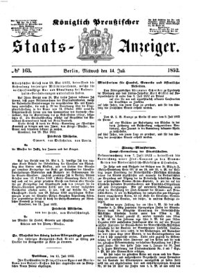 Königlich Preußischer Staats-Anzeiger (Allgemeine preußische Staats-Zeitung) Mittwoch 14. Juli 1852