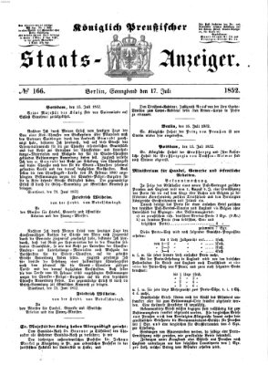 Königlich Preußischer Staats-Anzeiger (Allgemeine preußische Staats-Zeitung) Samstag 17. Juli 1852