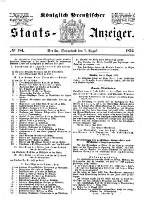 Königlich Preußischer Staats-Anzeiger (Allgemeine preußische Staats-Zeitung) Samstag 7. August 1852