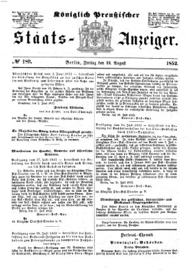 Königlich Preußischer Staats-Anzeiger (Allgemeine preußische Staats-Zeitung) Freitag 13. August 1852