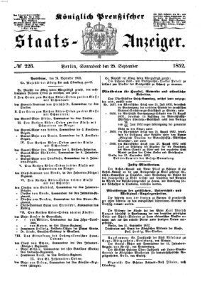 Königlich Preußischer Staats-Anzeiger (Allgemeine preußische Staats-Zeitung) Samstag 25. September 1852