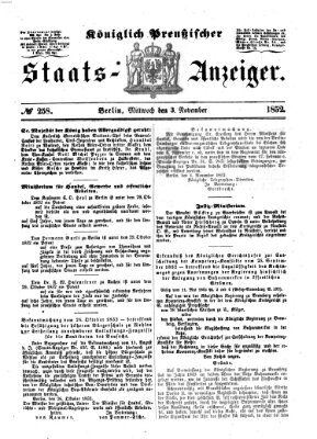Königlich Preußischer Staats-Anzeiger (Allgemeine preußische Staats-Zeitung) Mittwoch 3. November 1852