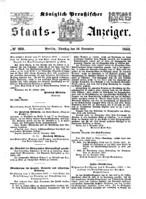 Königlich Preußischer Staats-Anzeiger (Allgemeine preußische Staats-Zeitung) Dienstag 16. November 1852