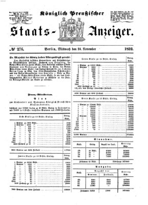Königlich Preußischer Staats-Anzeiger (Allgemeine preußische Staats-Zeitung) Mittwoch 24. November 1852