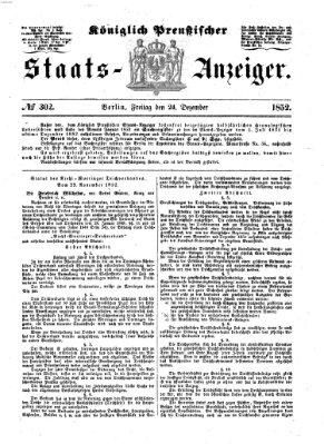 Königlich Preußischer Staats-Anzeiger (Allgemeine preußische Staats-Zeitung) Freitag 24. Dezember 1852