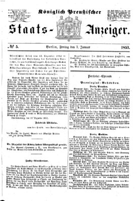 Königlich Preußischer Staats-Anzeiger (Allgemeine preußische Staats-Zeitung) Freitag 7. Januar 1853