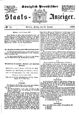 Königlich Preußischer Staats-Anzeiger (Allgemeine preußische Staats-Zeitung) Freitag 14. Januar 1853