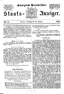 Königlich Preußischer Staats-Anzeiger (Allgemeine preußische Staats-Zeitung) Dienstag 18. Januar 1853