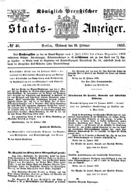 Königlich Preußischer Staats-Anzeiger (Allgemeine preußische Staats-Zeitung) Mittwoch 23. Februar 1853