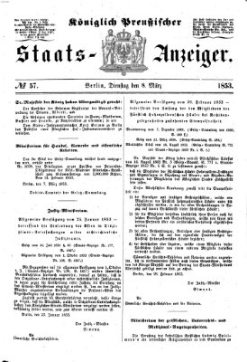 Königlich Preußischer Staats-Anzeiger (Allgemeine preußische Staats-Zeitung) Dienstag 8. März 1853