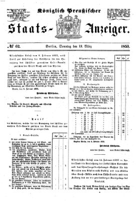 Königlich Preußischer Staats-Anzeiger (Allgemeine preußische Staats-Zeitung) Sonntag 13. März 1853