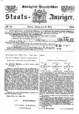 Königlich Preußischer Staats-Anzeiger (Allgemeine preußische Staats-Zeitung) Freitag 25. März 1853