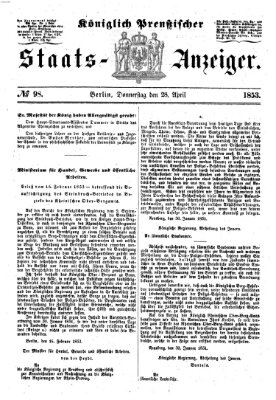 Königlich Preußischer Staats-Anzeiger (Allgemeine preußische Staats-Zeitung) Donnerstag 28. April 1853