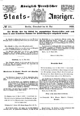 Königlich Preußischer Staats-Anzeiger (Allgemeine preußische Staats-Zeitung) Samstag 14. Mai 1853