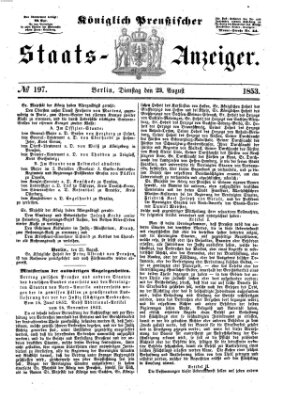 Königlich Preußischer Staats-Anzeiger (Allgemeine preußische Staats-Zeitung) Dienstag 23. August 1853