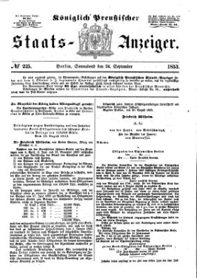 Königlich Preußischer Staats-Anzeiger (Allgemeine preußische Staats-Zeitung) Samstag 24. September 1853