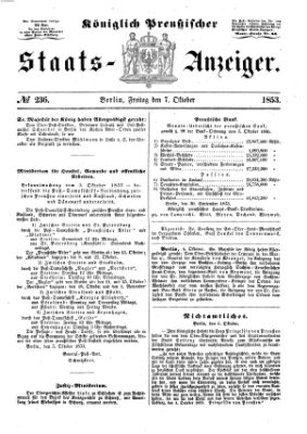Königlich Preußischer Staats-Anzeiger (Allgemeine preußische Staats-Zeitung) Freitag 7. Oktober 1853