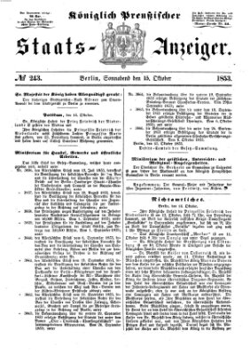 Königlich Preußischer Staats-Anzeiger (Allgemeine preußische Staats-Zeitung) Samstag 15. Oktober 1853