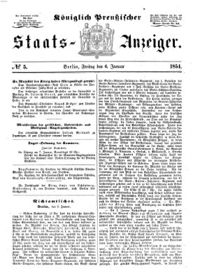 Königlich Preußischer Staats-Anzeiger (Allgemeine preußische Staats-Zeitung) Freitag 6. Januar 1854
