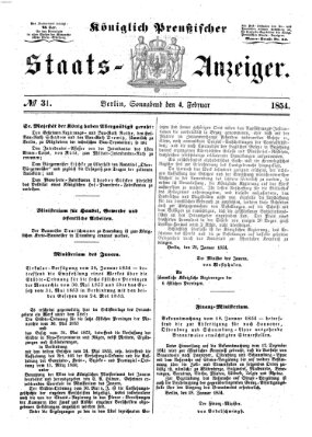 Königlich Preußischer Staats-Anzeiger (Allgemeine preußische Staats-Zeitung) Samstag 4. Februar 1854