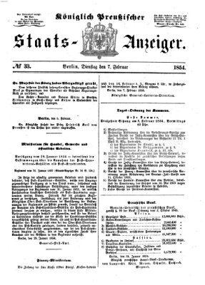 Königlich Preußischer Staats-Anzeiger (Allgemeine preußische Staats-Zeitung) Dienstag 7. Februar 1854