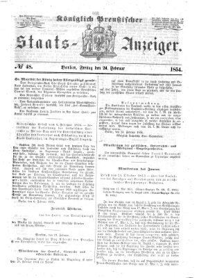 Königlich Preußischer Staats-Anzeiger (Allgemeine preußische Staats-Zeitung) Freitag 24. Februar 1854