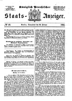 Königlich Preußischer Staats-Anzeiger (Allgemeine preußische Staats-Zeitung) Samstag 25. Februar 1854
