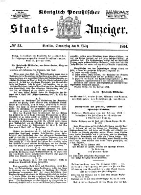 Königlich Preußischer Staats-Anzeiger (Allgemeine preußische Staats-Zeitung) Donnerstag 2. März 1854