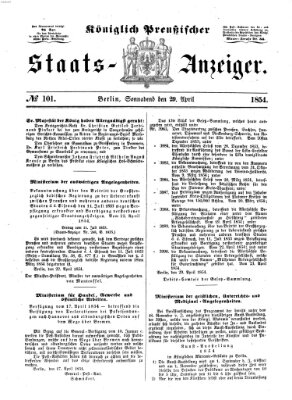 Königlich Preußischer Staats-Anzeiger (Allgemeine preußische Staats-Zeitung) Samstag 29. April 1854