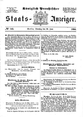 Königlich Preußischer Staats-Anzeiger (Allgemeine preußische Staats-Zeitung) Dienstag 20. Juni 1854