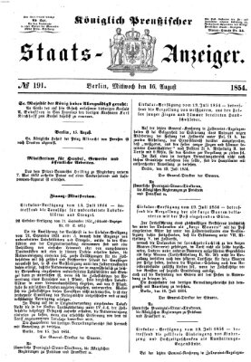 Königlich Preußischer Staats-Anzeiger (Allgemeine preußische Staats-Zeitung) Mittwoch 16. August 1854
